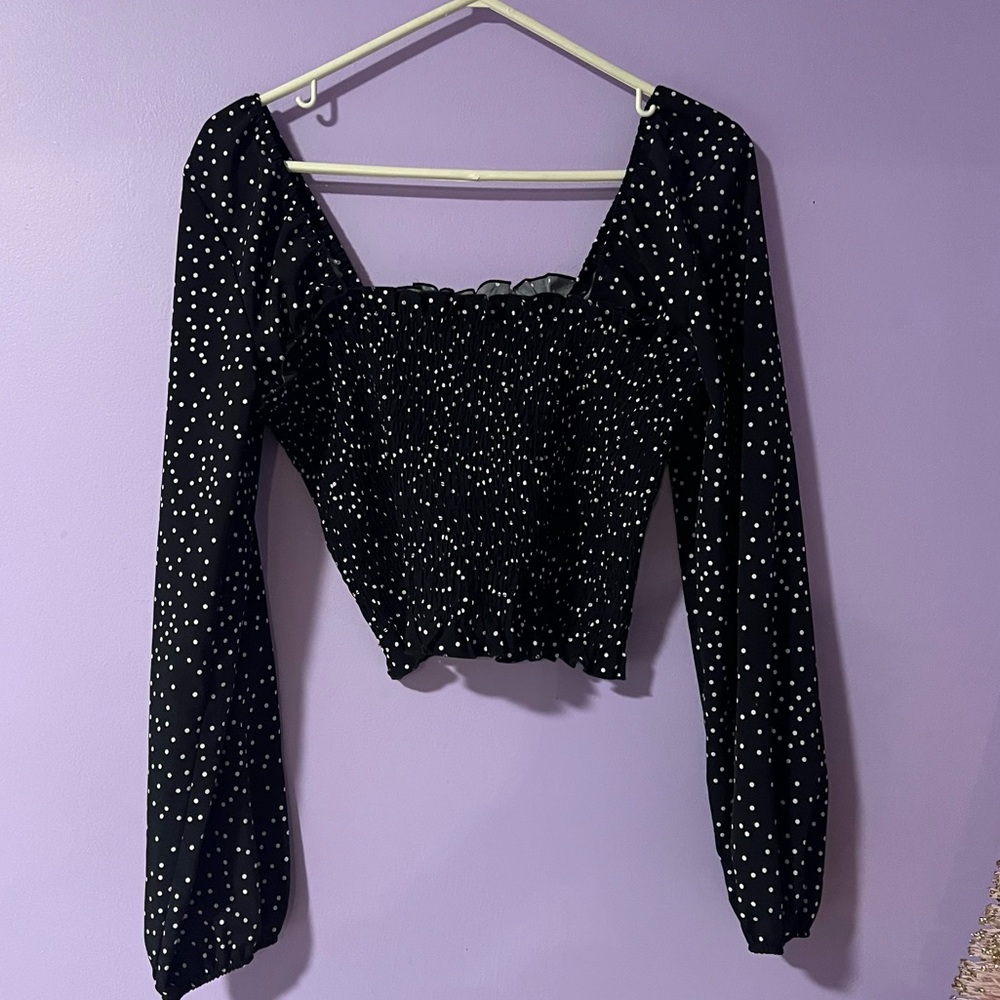 SHEIN Polka Dot Balloon Sleeve Crop Top